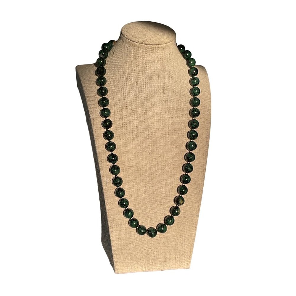 24" Faux Malachite Beaded Spring Ring Clasp Necklace